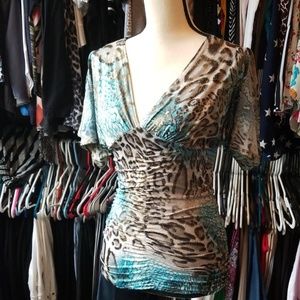 Animal print, bodycon tunic, cold shoulder sleeves